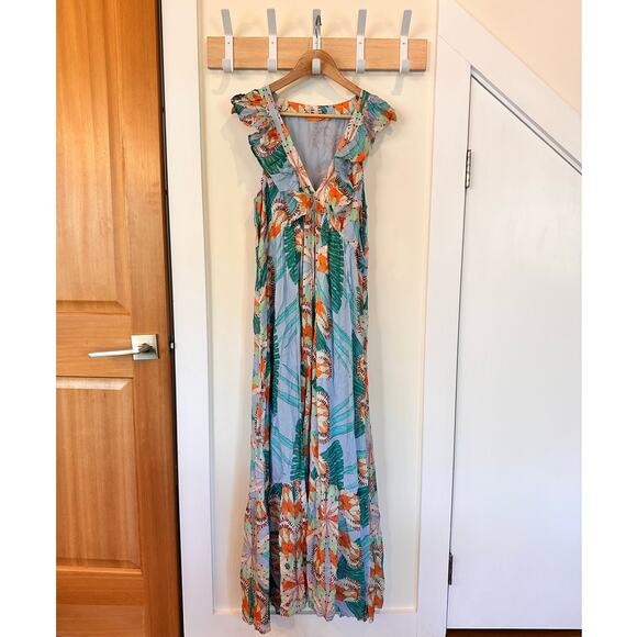 Beautiful! OLIPHANT Women's Large Maxi Dress V Neck Sleeveless Ruffles - Picture 3 of 11